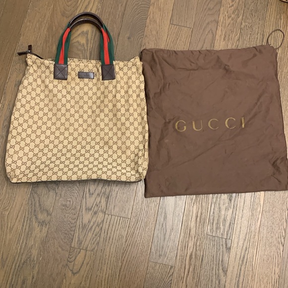 Authentic Gucci original GG web stripe tote handbag brown canvass - Picture 9 of 9
